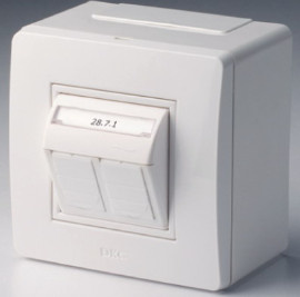 Коробка в сборе с 2 розетками RJ45, кат.5е (телефон / ёкомпьютер), белая