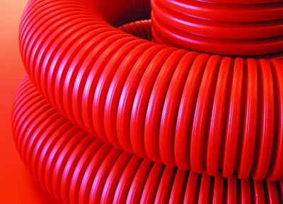 ДКС Двустенная труба ПНД гибкая для кабельной канализации д.110мм без протяжки, SN8, в бухте 50м, цвет красный