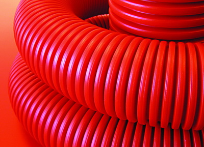 ДКС Двустенная труба ПНД гибкая для кабельной канализации д.75мм с протяжкой, SN10, в бухте 72м, цвет красный