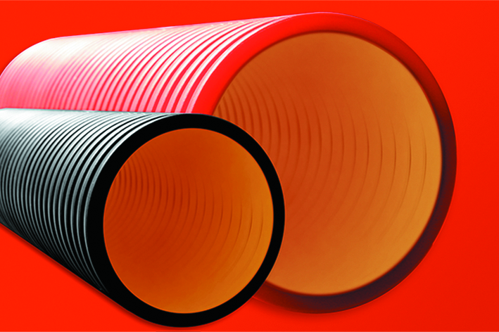ДКС Двустенная труба ПНД жесткая для кабельной канализации д.200мм, SN6, 5,70м, цвет красный