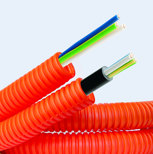 ДКС Электротруба ПНД гибкая гофр. д.16мм, цвет оранжевый, с кабелем ВВГнг(А)-LS 3х1,5мм² РЭК 